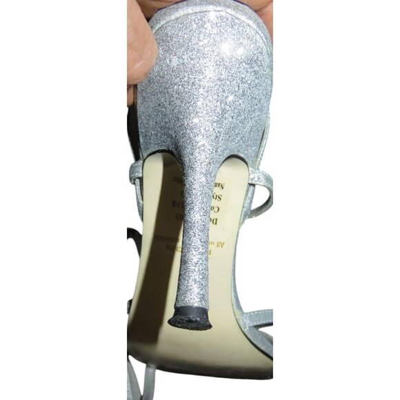 Bakers Shelly Glitter Strappy Metallic Silver Leather Heels size 10 - Picture 9 of 14